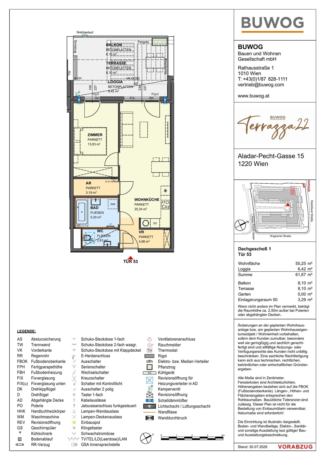 Floorplan Top 15.53 — Terrazza22 — 2 Rooms — 55.3 m² — 1. DG — Nordwest