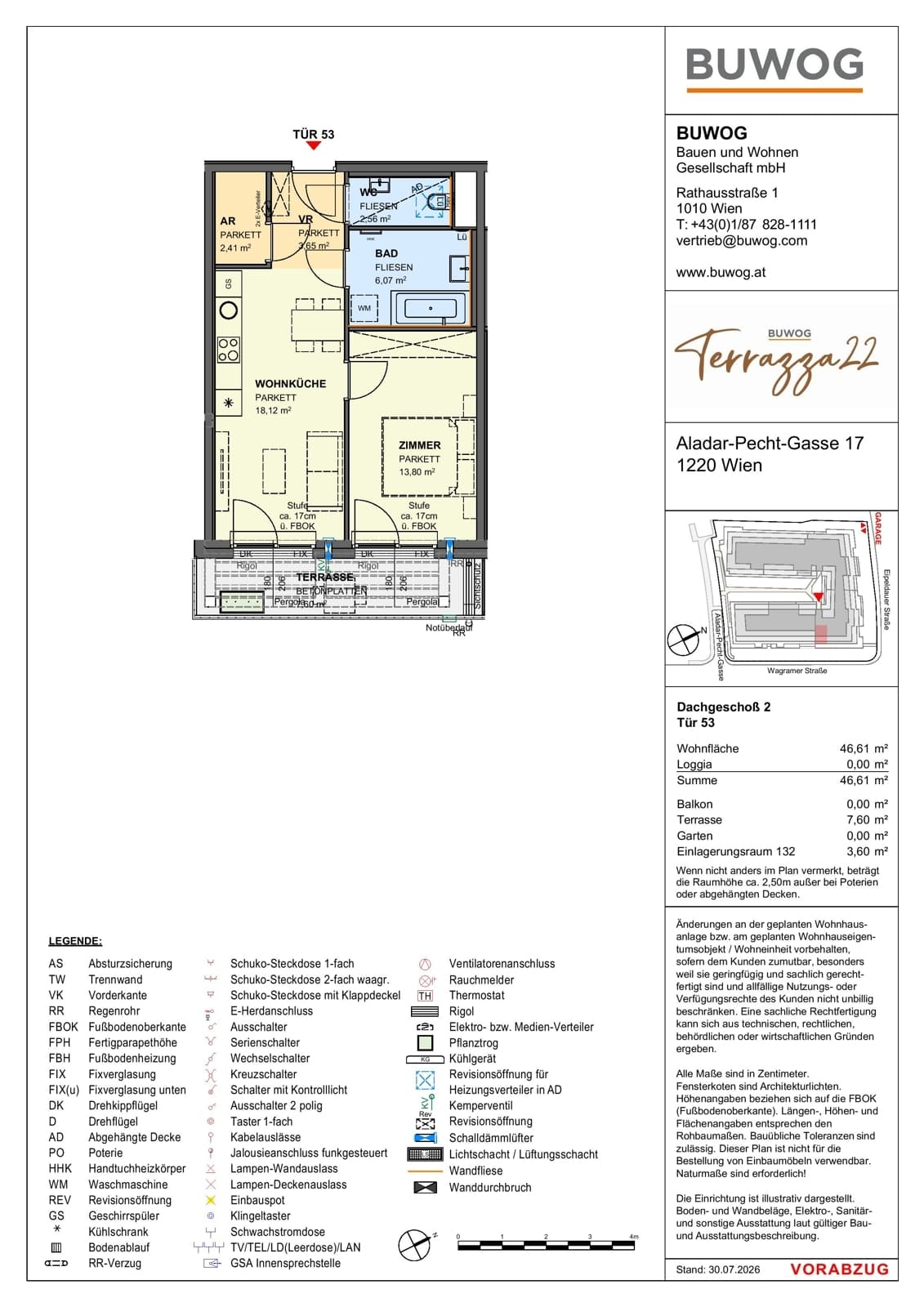 Floorplan Top 17.53 — Terrazza22 — 2 Rooms — 46.6 m² — 2. DG — Südost