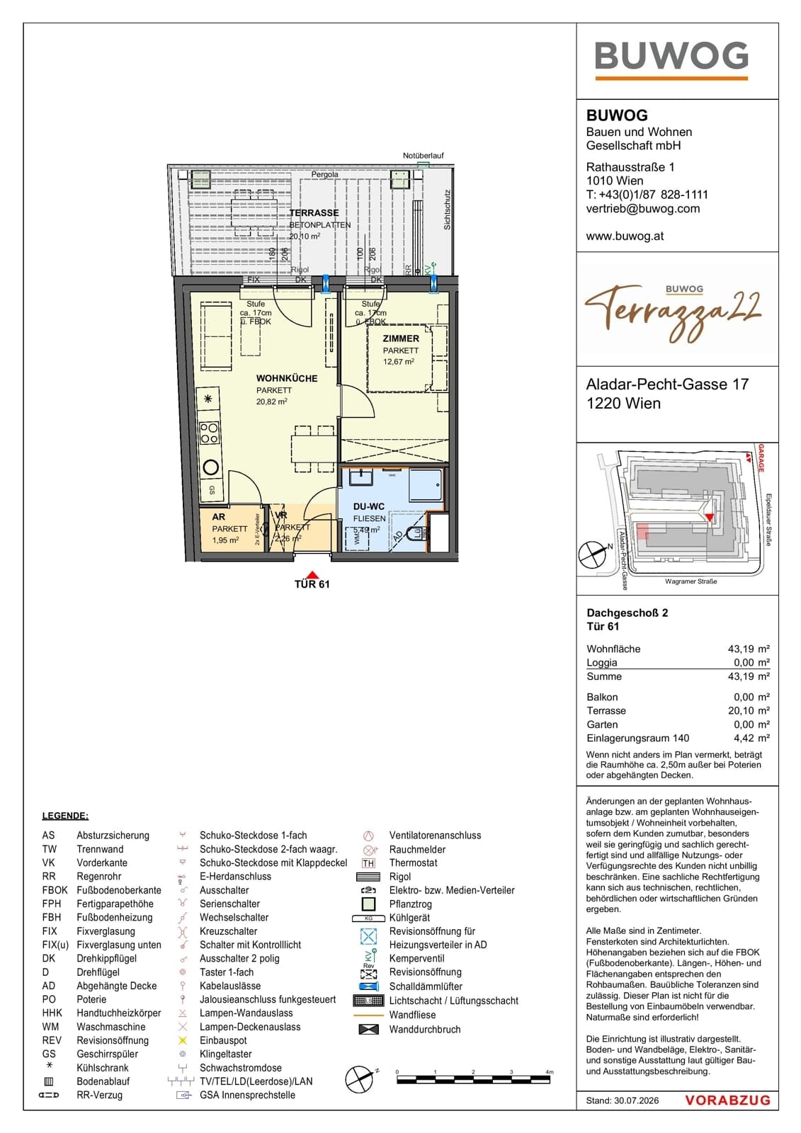 Floorplan Top 17.61 — Terrazza22 — 2 Rooms — 43.2 m² — 2. DG — Nordwest