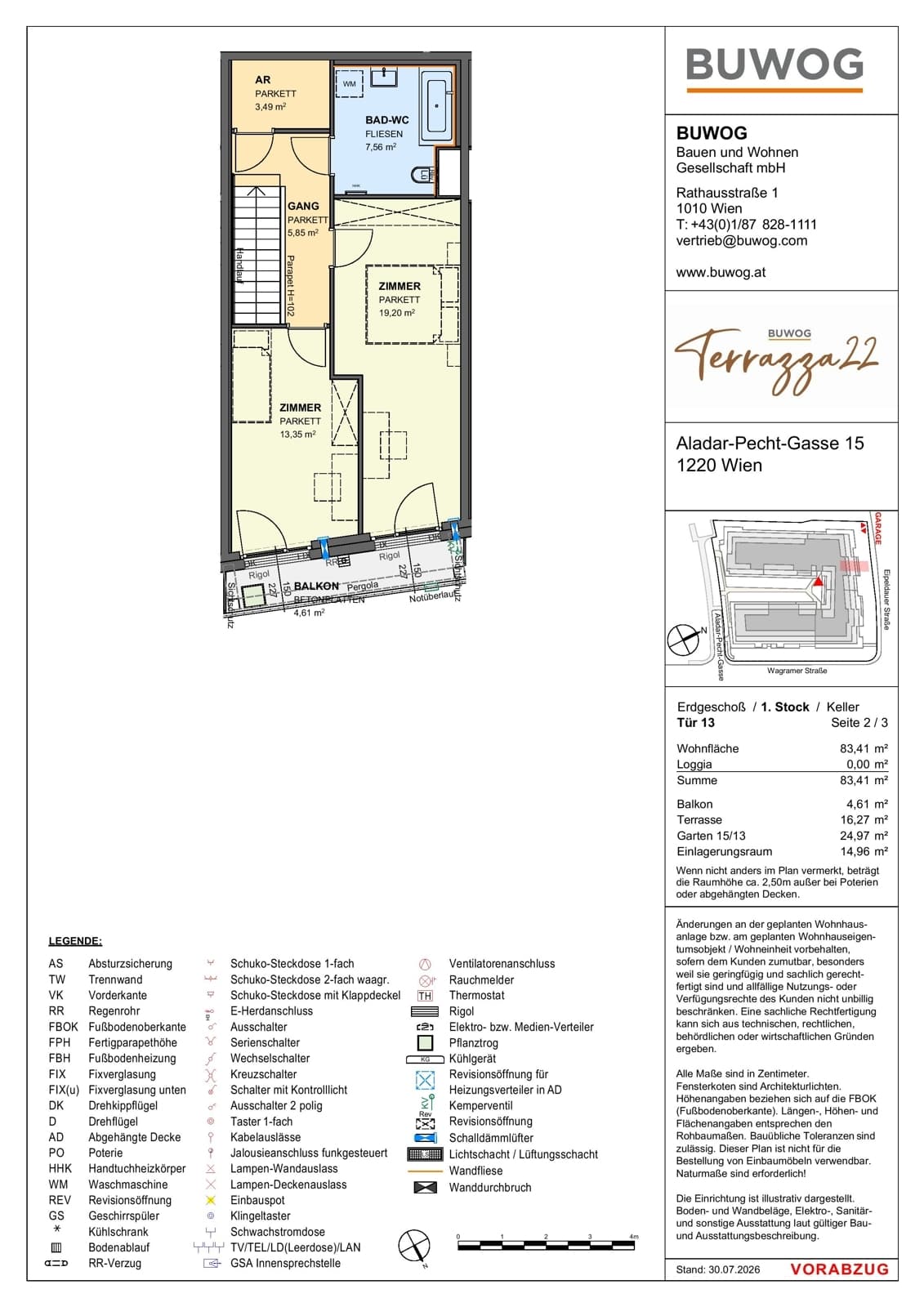 Floorplan Top 15.13 — Terrazza22 — 3 Rooms — 83.4 m² — EG — Nordost — Floorplan 2/3