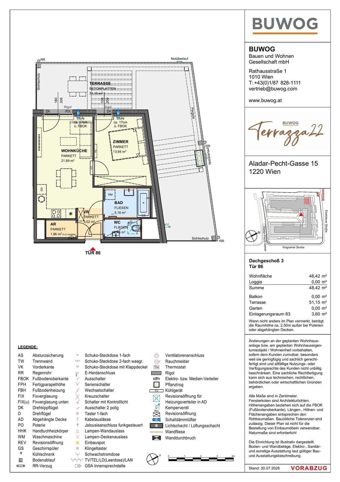Floorplan Top 15.86 — Terrazza22 — 2 Rooms — 48.4 m² — 3. DG — Nordwest