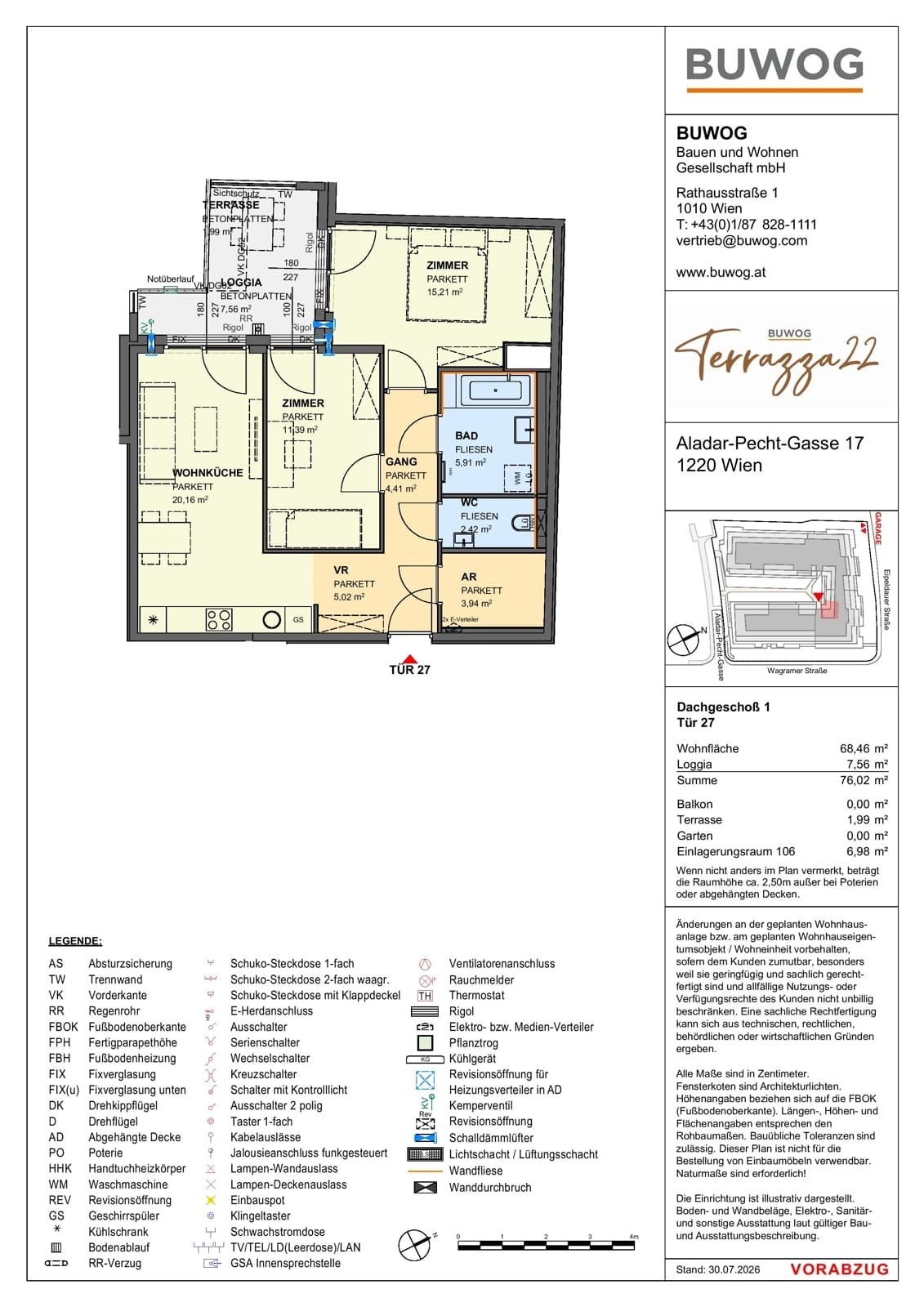 Floorplan Top 17.27 — Terrazza22 — 3 Rooms — 68.5 m² — 1. DG — Nordwest