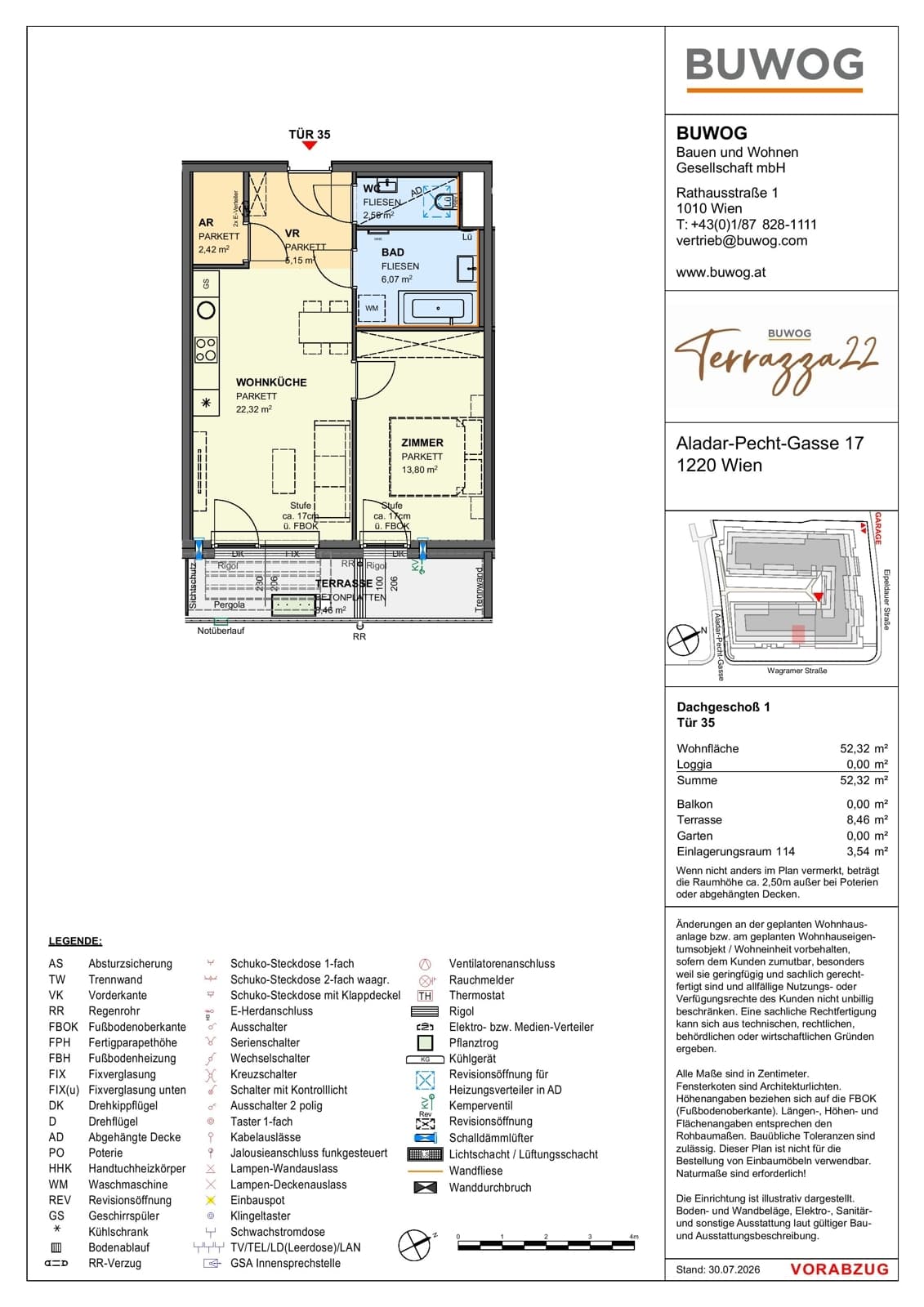 Floorplan Top 17.35 — Terrazza22 — 2 Rooms — 52.3 m² — 1. DG — Südost