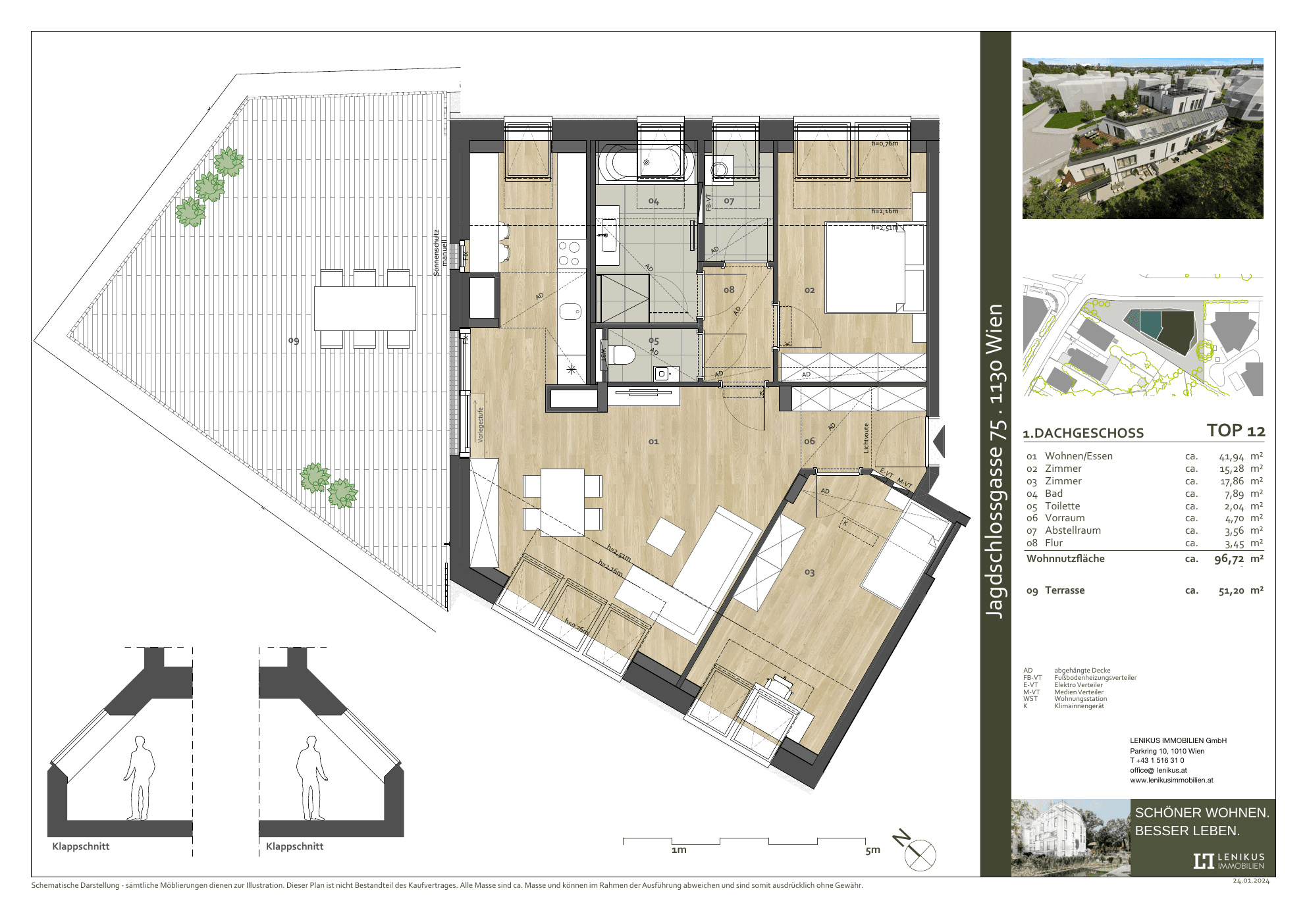 Grundriss Top 12 — THE GREENERY — 3 Zimmer — 96,7 m² — 1. DG