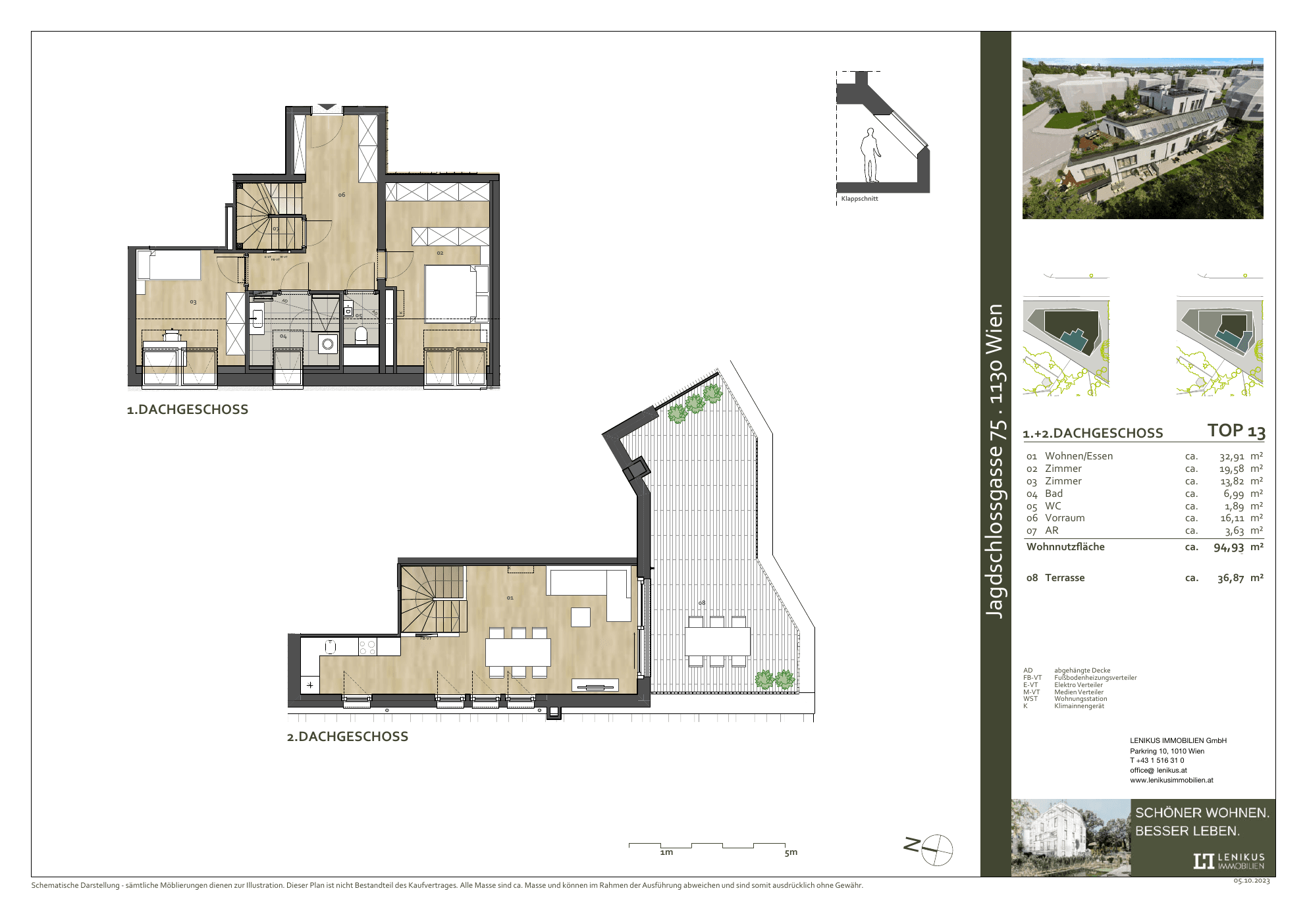 Grundriss Top 13 — THE GREENERY — 3 Zimmer — 94,9 m² — 1. DG — Grundriss 1/3