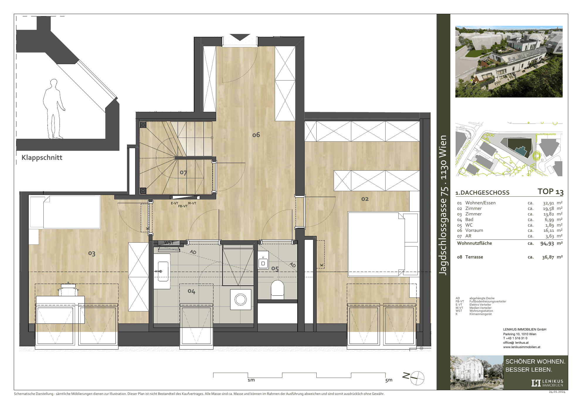 Grundriss Top 13 — THE GREENERY — 3 Zimmer — 94,9 m² — 1. DG — Grundriss 2/3