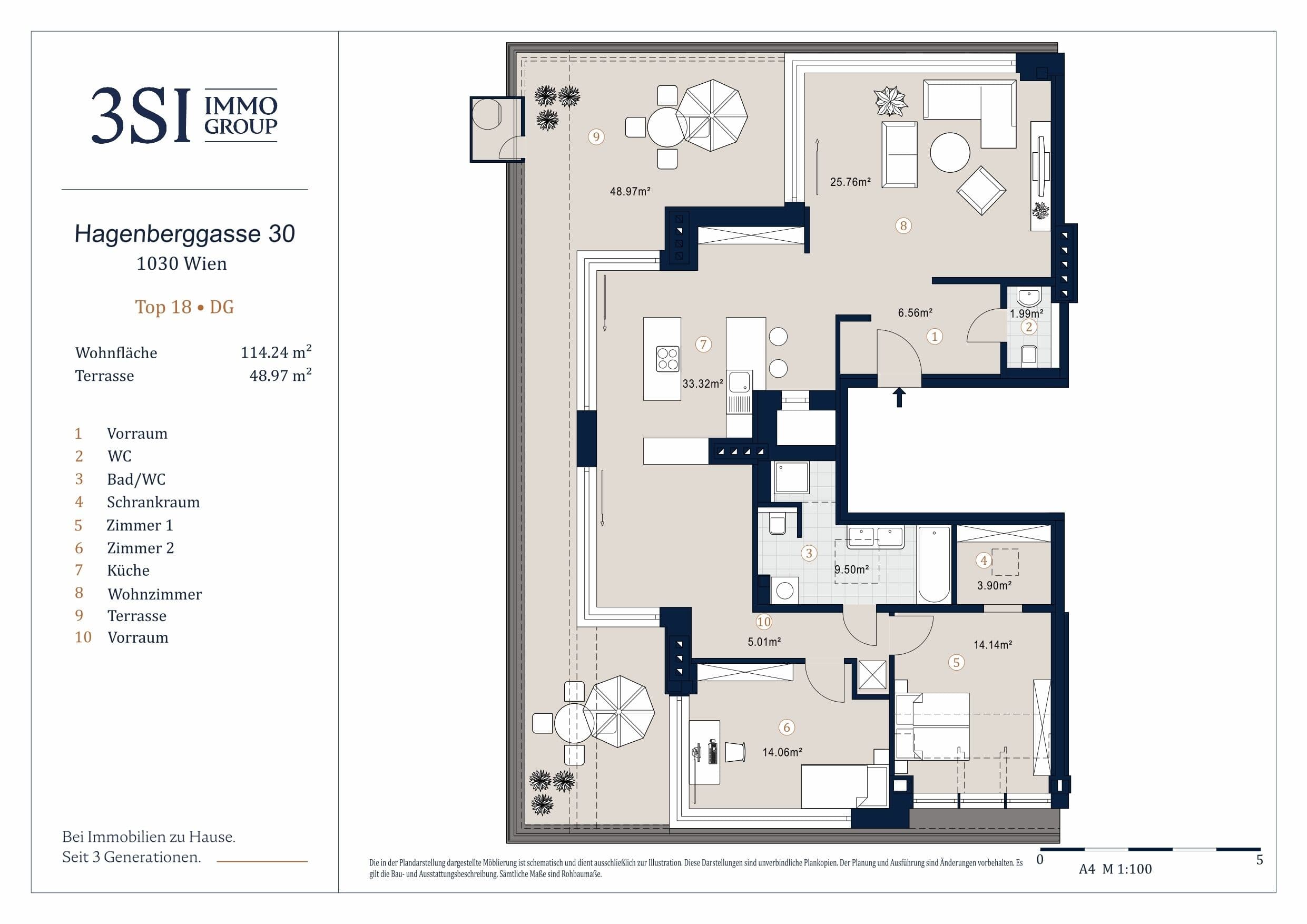 Grundriss Top 18 — THE HEIGHTS — 3 Zimmer — 114,2 m² — DG