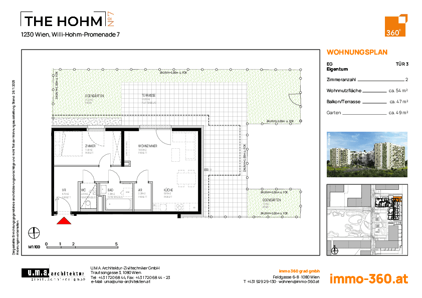 Grundriss Top 3 — THE HOHM 7 — 2 Zimmer — 54 m² — EG