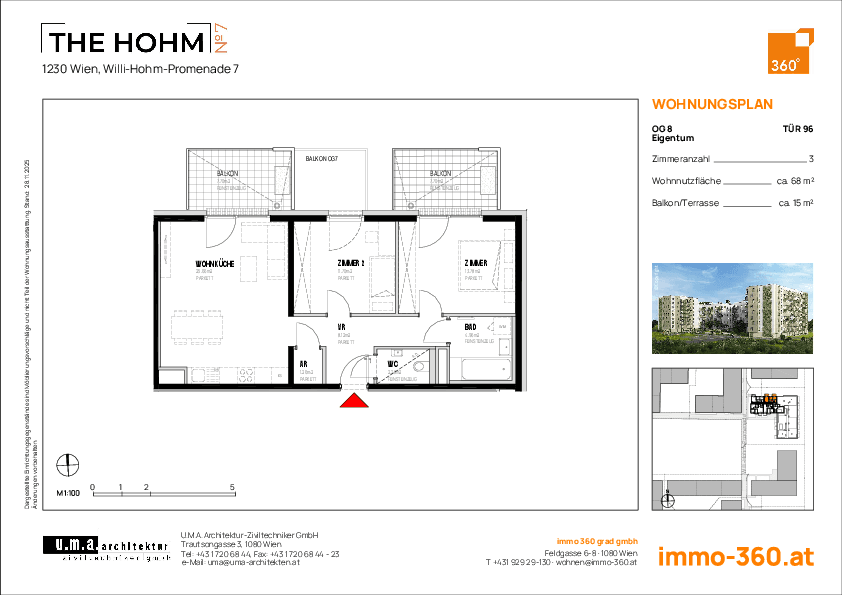 Grundriss Top 96 — THE HOHM 7 — 3 Zimmer — 67,8 m² — 8. OG