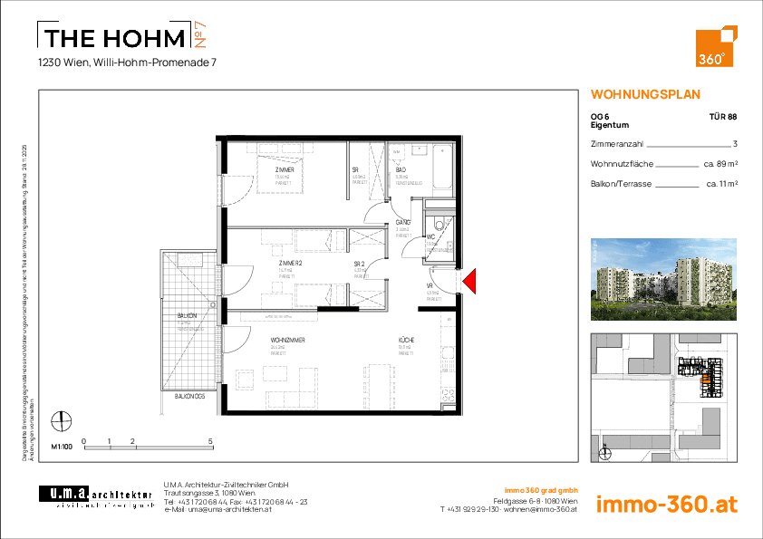Grundriss Top 88 — THE HOHM 7 — 3 Zimmer — 89 m² — 6. OG