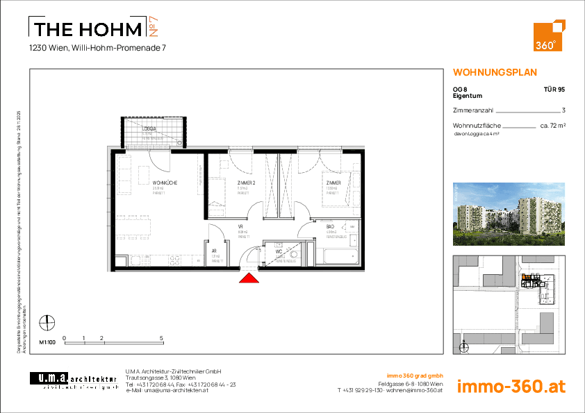 Grundriss Top 95 — THE HOHM 7 — 3 Zimmer — 71,8 m² — 8. OG