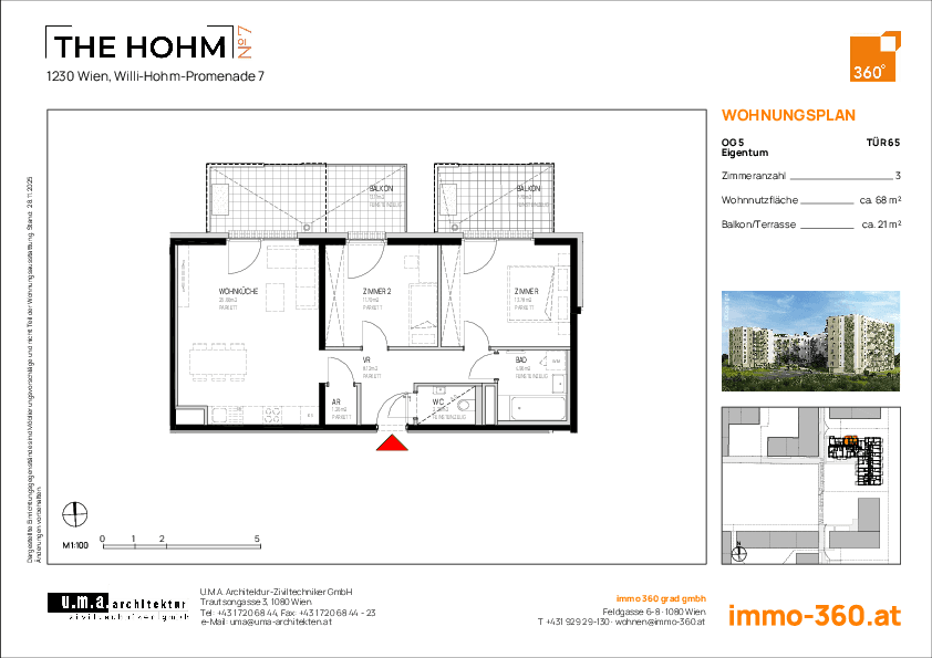 Grundriss Top 65 — THE HOHM 7 — 3 Zimmer — 67,8 m² — 5. OG