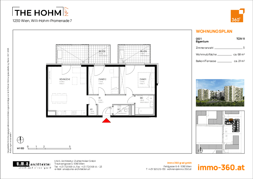 Grundriss Top 11 — THE HOHM 7 — 3 Zimmer — 67,8 m² — 1. OG