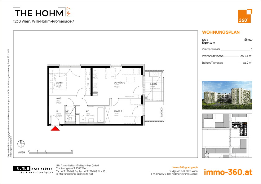 Grundriss Top 67 — THE HOHM 7 — 3 Zimmer — 63,7 m² — 5. OG