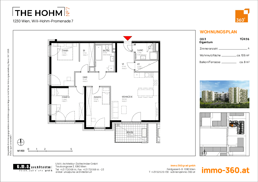 Grundriss Top 36 — THE HOHM 7 — 4 Zimmer — 105,7 m² — 3. OG