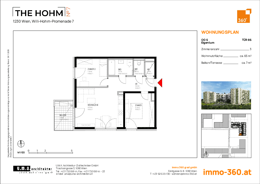 Grundriss Top 86 — THE HOHM 7 — 3 Zimmer — 65,3 m² — 6. OG