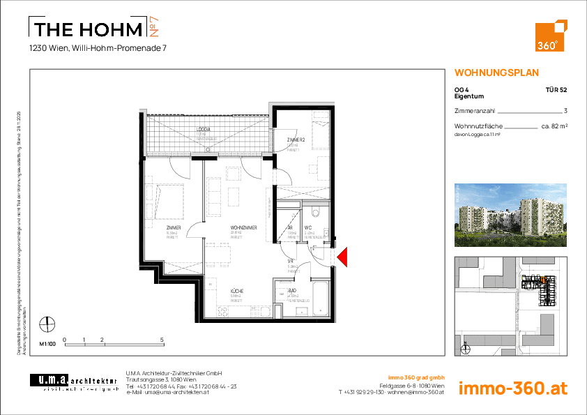 Grundriss Top 52 — THE HOHM 7 — 3 Zimmer — 82,2 m² — 4. OG