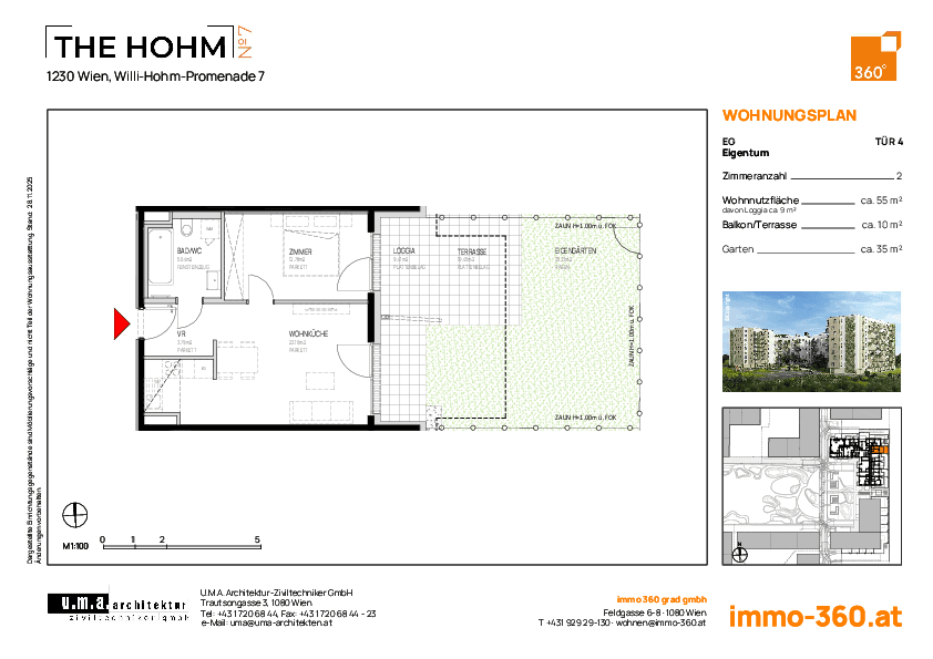 Grundriss Top 4 — THE HOHM 7 — 2 Zimmer — 54,8 m² — EG
