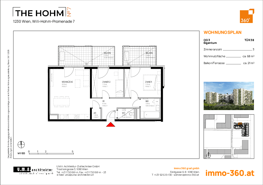 Grundriss Top 38 — THE HOHM 7 — 3 Zimmer — 67,8 m² — 3. OG