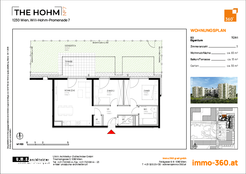 Grundriss Top 1 — THE HOHM 7 — 3 Zimmer — 65,4 m² — EG