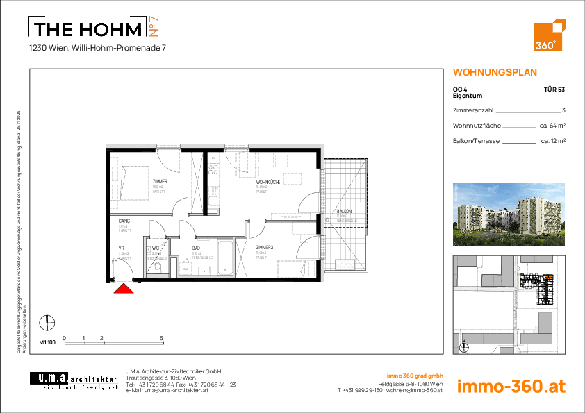 Grundriss Top 53 — THE HOHM 7 — 3 Zimmer — 63,7 m² — 4. OG