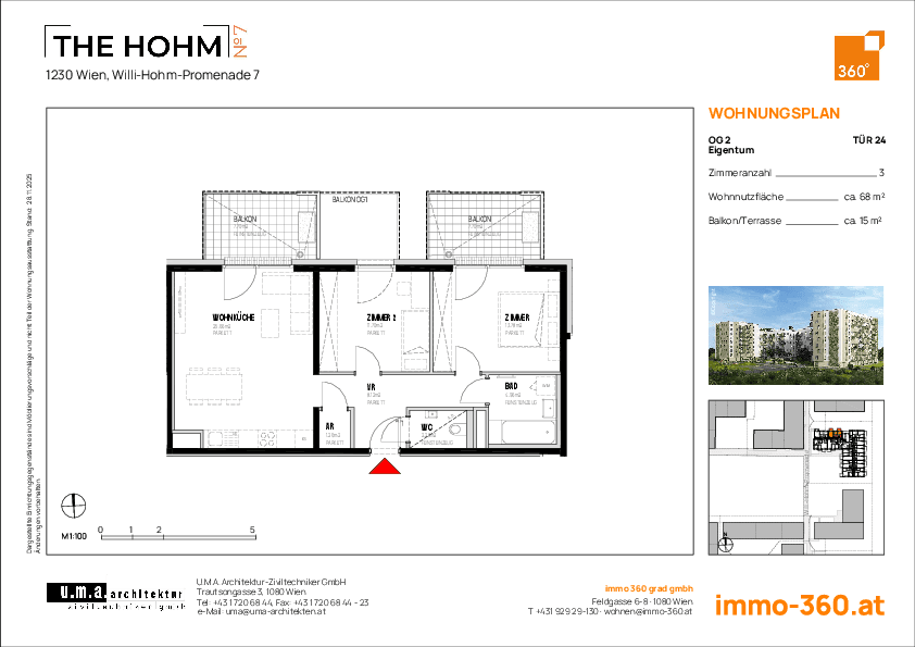 Grundriss Top 24 — THE HOHM 7 — 3 Zimmer — 67,8 m² — 2. OG
