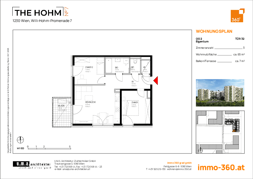 Grundriss Top 32 — THE HOHM 7 — 3 Zimmer — 65,3 m² — 2. OG