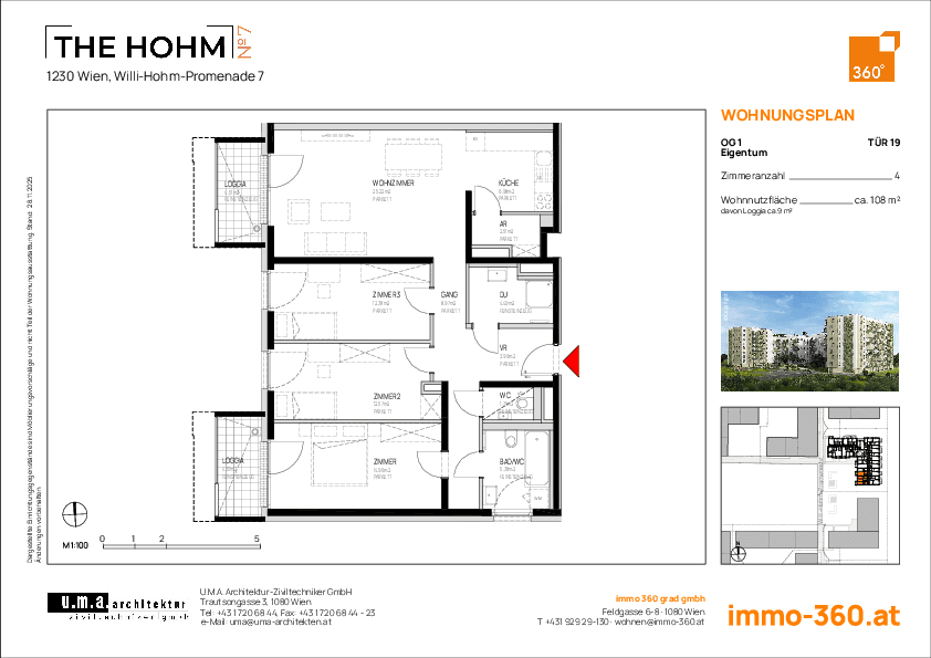 Grundriss Top 19 — THE HOHM 7 — 4 Zimmer — 108,2 m² — 1. OG