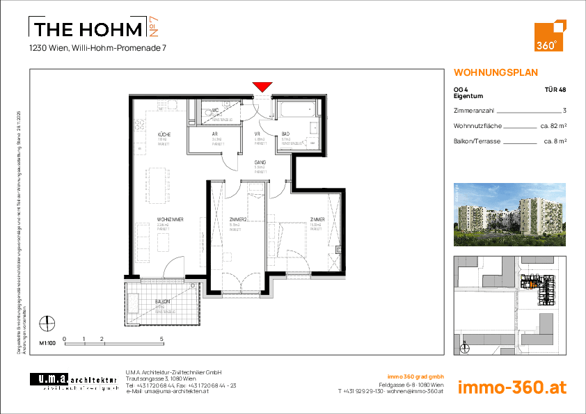 Grundriss Top 48 — THE HOHM 7 — 3 Zimmer — 82 m² — 4. OG