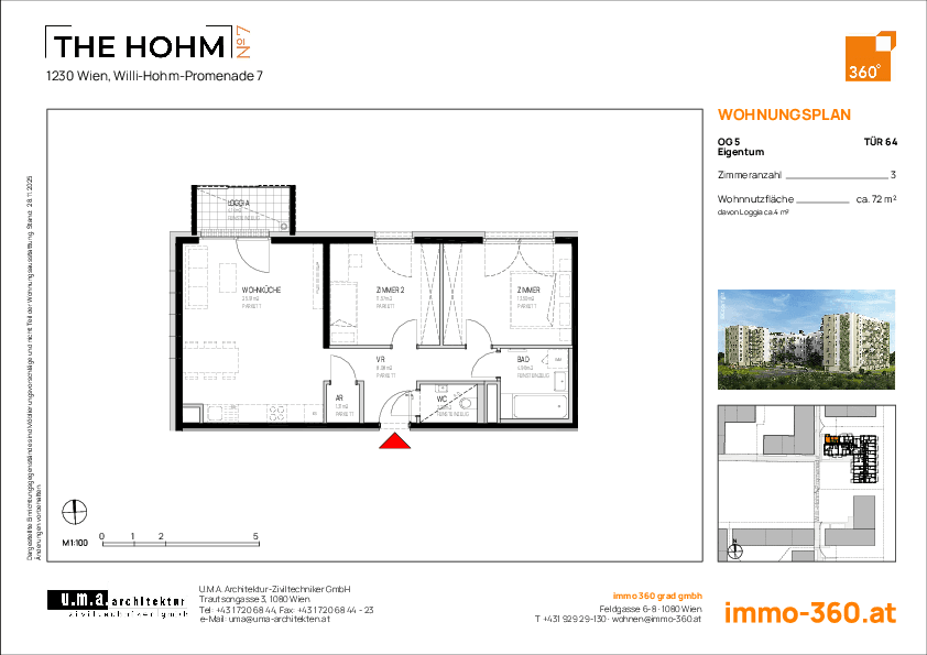 Grundriss Top 64 — THE HOHM 7 — 3 Zimmer — 71,8 m² — 5. OG