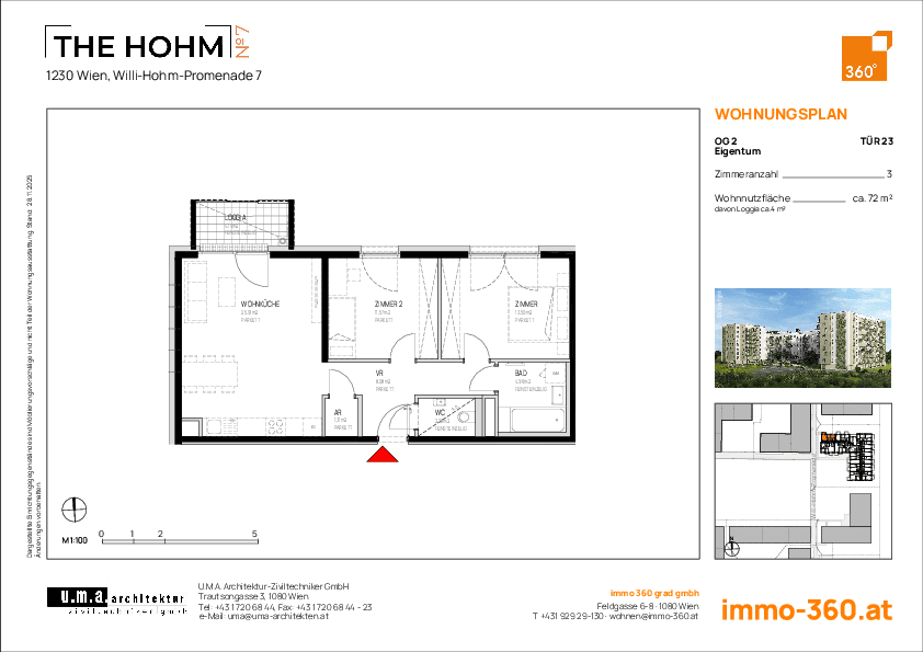 Grundriss Top 23 — THE HOHM 7 — 3 Zimmer — 71,8 m² — 2. OG