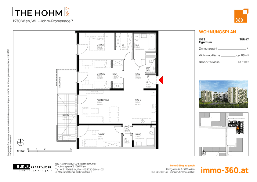 Grundriss Top 47 — THE HOHM 7 — 4 Zimmer — 109,9 m² — 3. OG