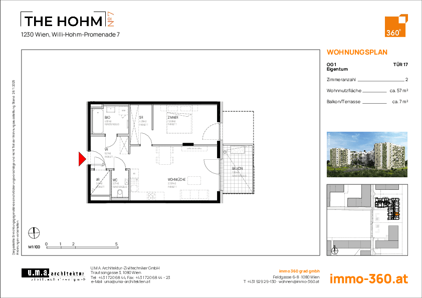 Grundriss Top 17 — THE HOHM 7 — 2 Zimmer — 56,8 m² — 1. OG