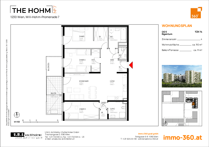 Grundriss Top 74 — THE HOHM 7 — 4 Zimmer — 109,9 m² — 5. OG