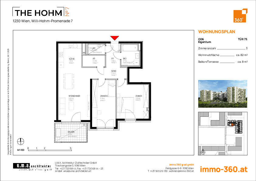 Grundriss Top 75 — THE HOHM 7 — 3 Zimmer — 82 m² — 6. OG