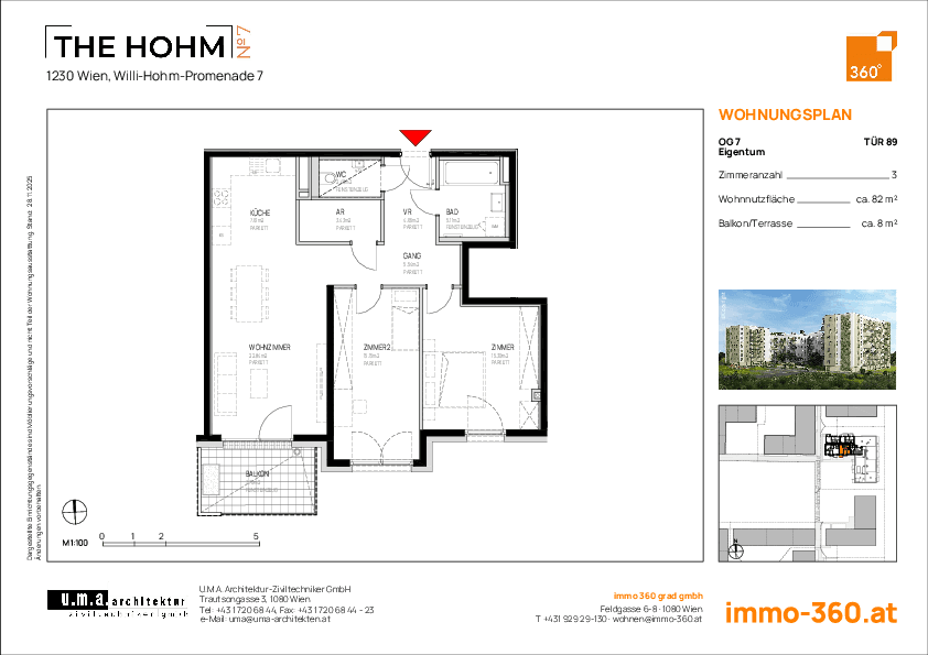 Grundriss Top 89 — THE HOHM 7 — 3 Zimmer — 82 m² — 7. OG