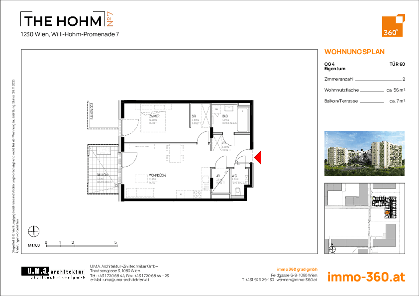 Grundriss Top 60 — THE HOHM 7 — 2 Zimmer — 56,4 m² — 4. OG