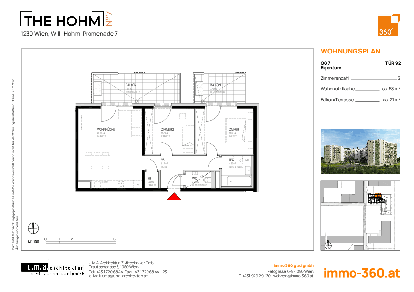 Grundriss Top 92 — THE HOHM 7 — 3 Zimmer — 67,8 m² — 7. OG
