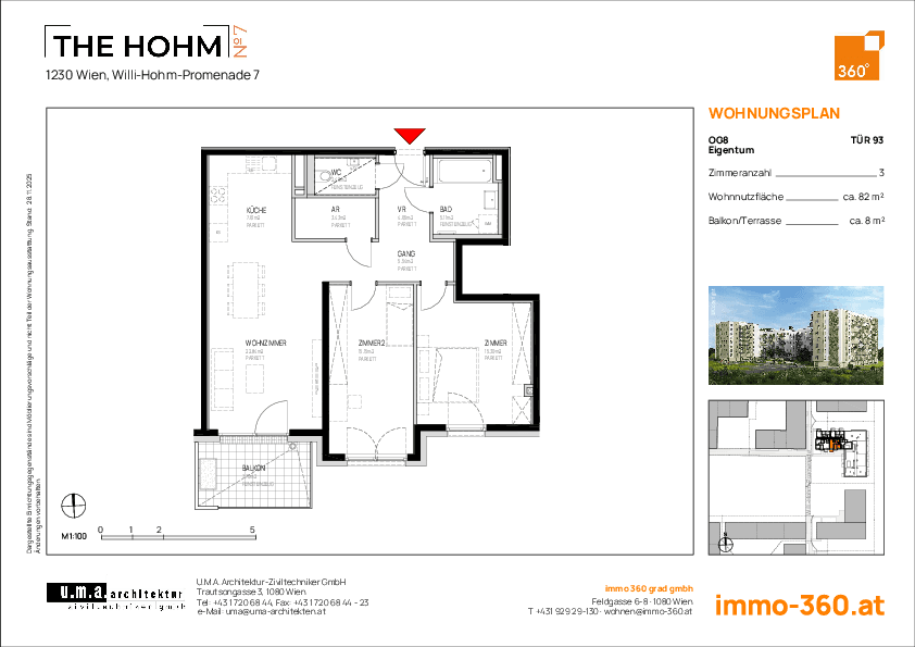 Grundriss Top 93 — THE HOHM 7 — 3 Zimmer — 82 m² — 8. OG