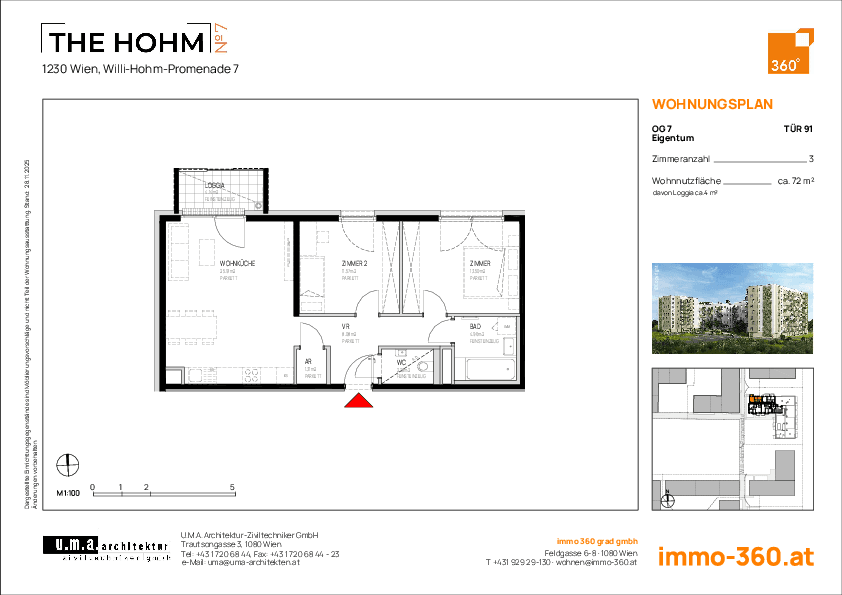 Grundriss Top 91 — THE HOHM 7 — 3 Zimmer — 71,8 m² — 7. OG