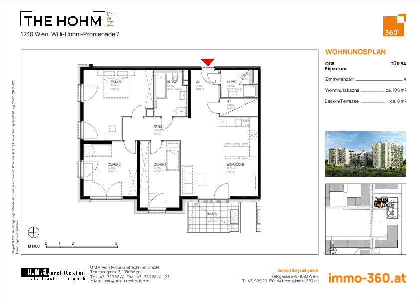 Grundriss Top 94 — THE HOHM 7 — 4 Zimmer — 105,9 m² — 8. OG