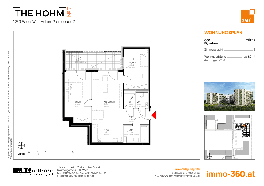 Grundriss Top 12 — THE HOHM 7 — 3 Zimmer — 82,2 m² — 1. OG