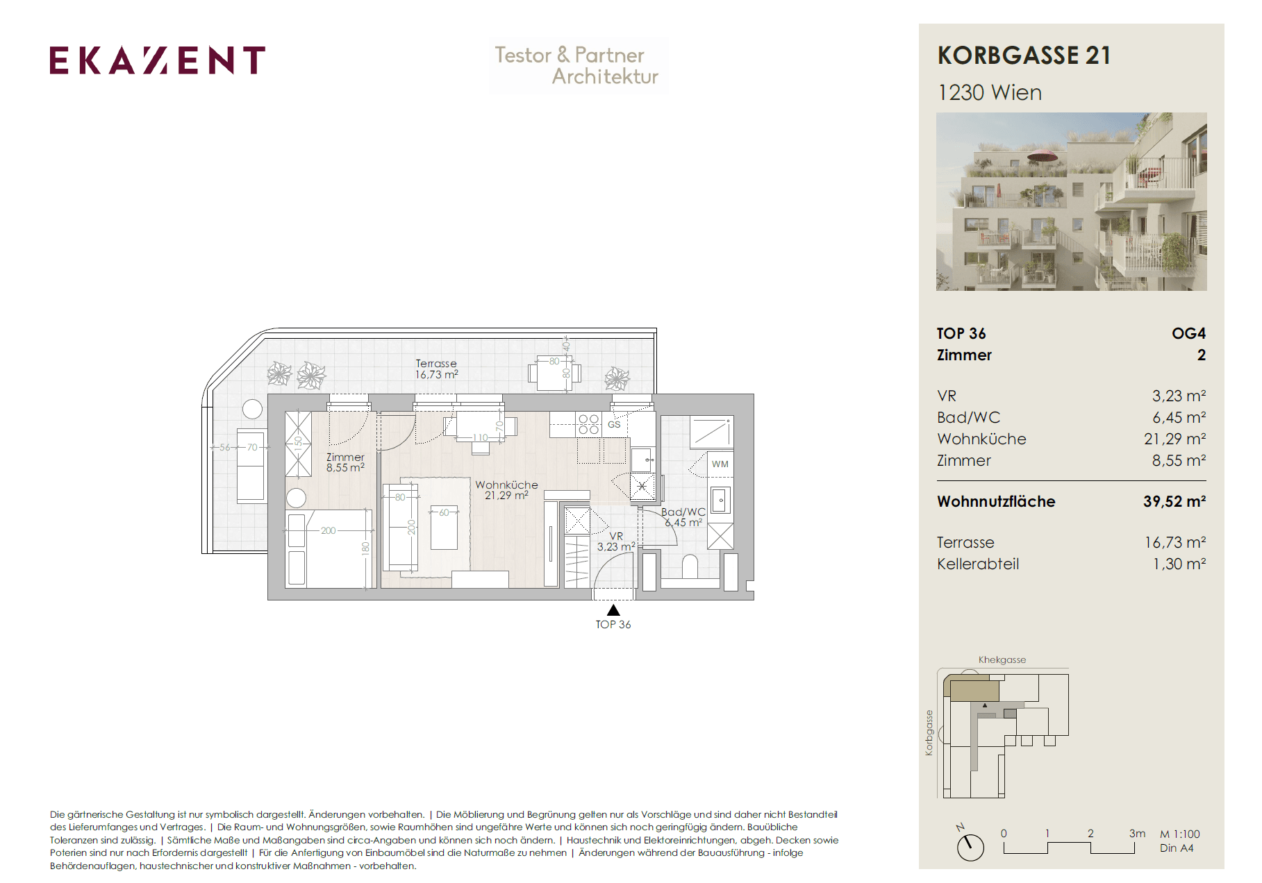 Grundriss Top 36 — UMS ECK 51 — 2 Zimmer — 39,5 m² — Terrasse