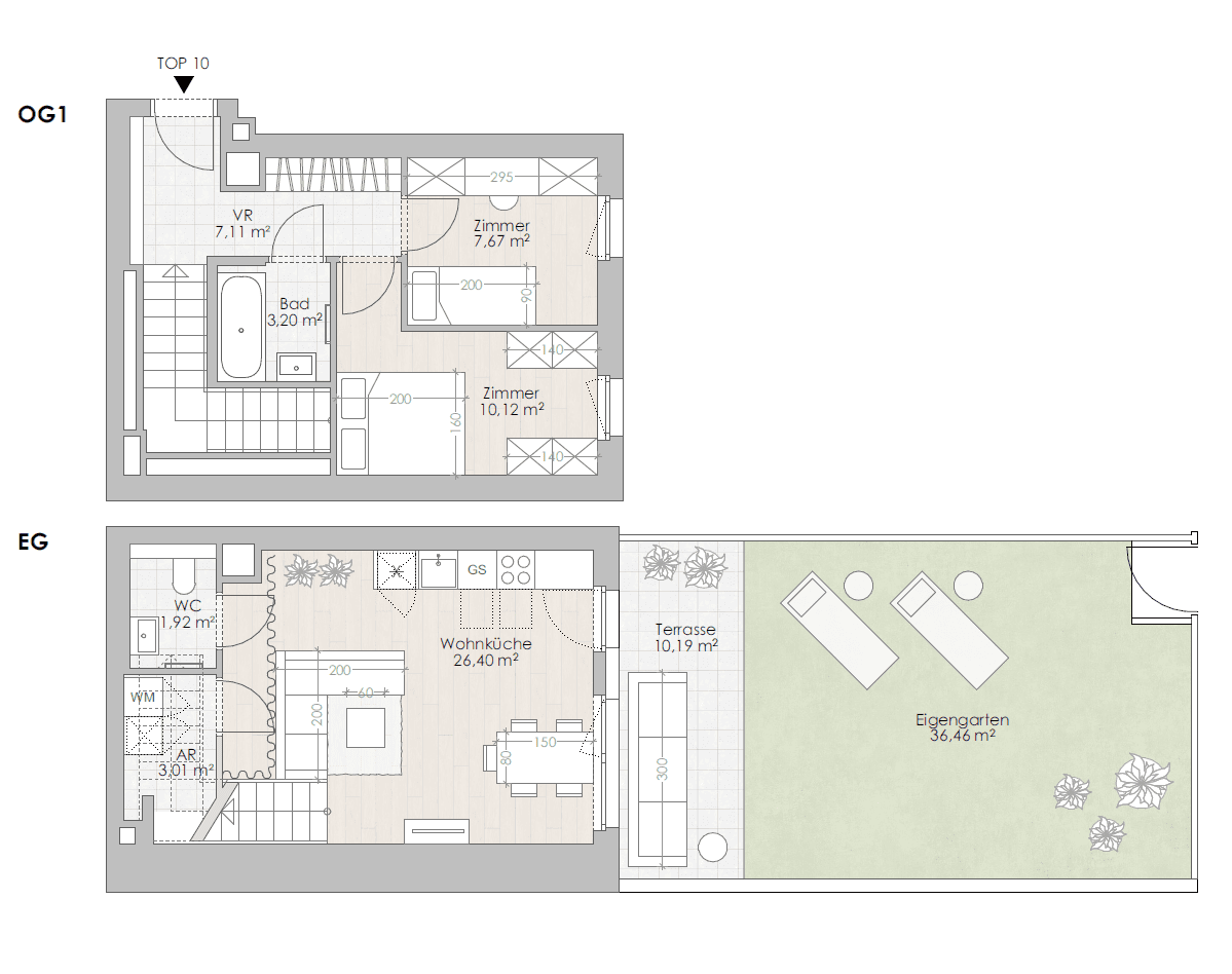 Grundriss Top 10 — UMS ECK 51 — 3 Zimmer — 59,4 m² — Garten
