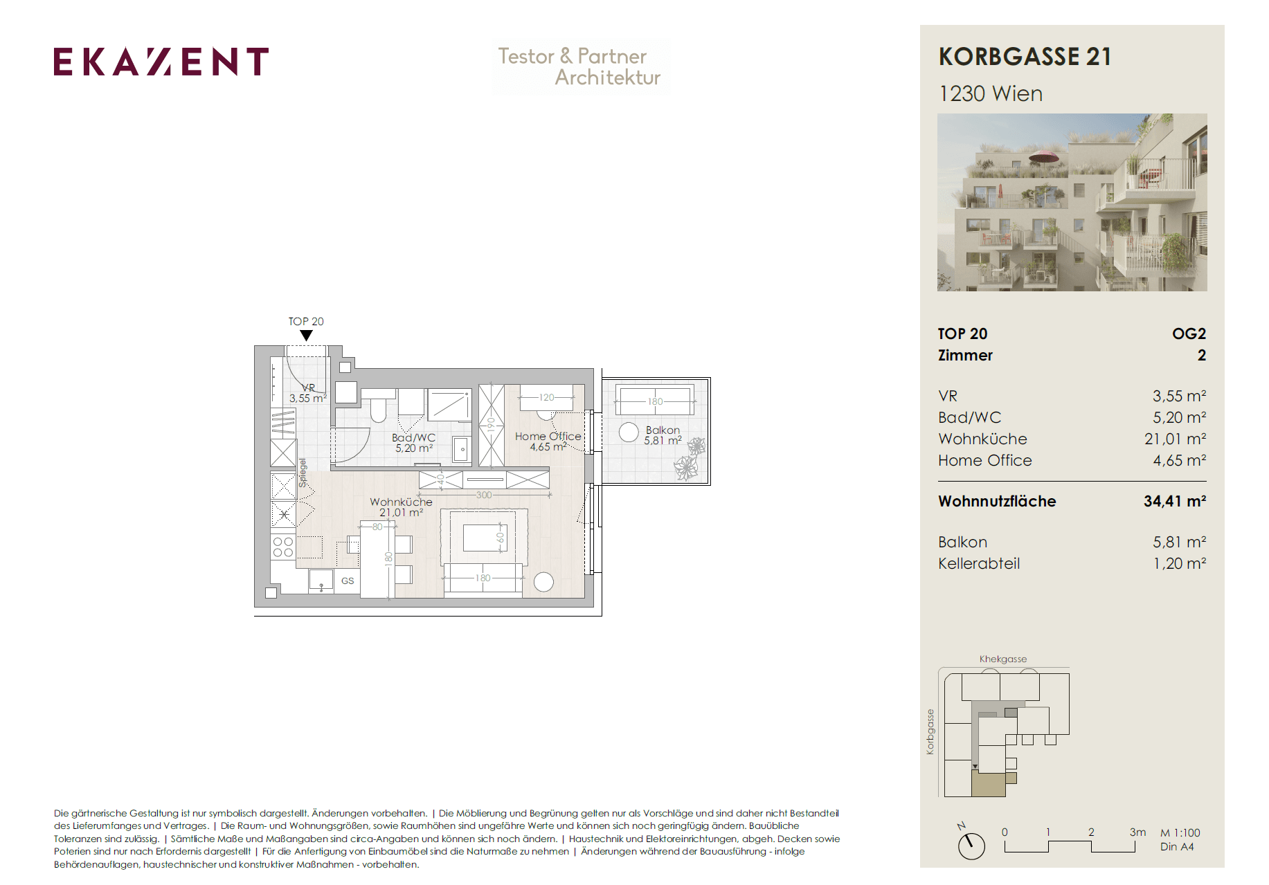 Grundriss Top 20 — UMS ECK 51 — 1.5 Zimmer — 34,4 m² — Balkon