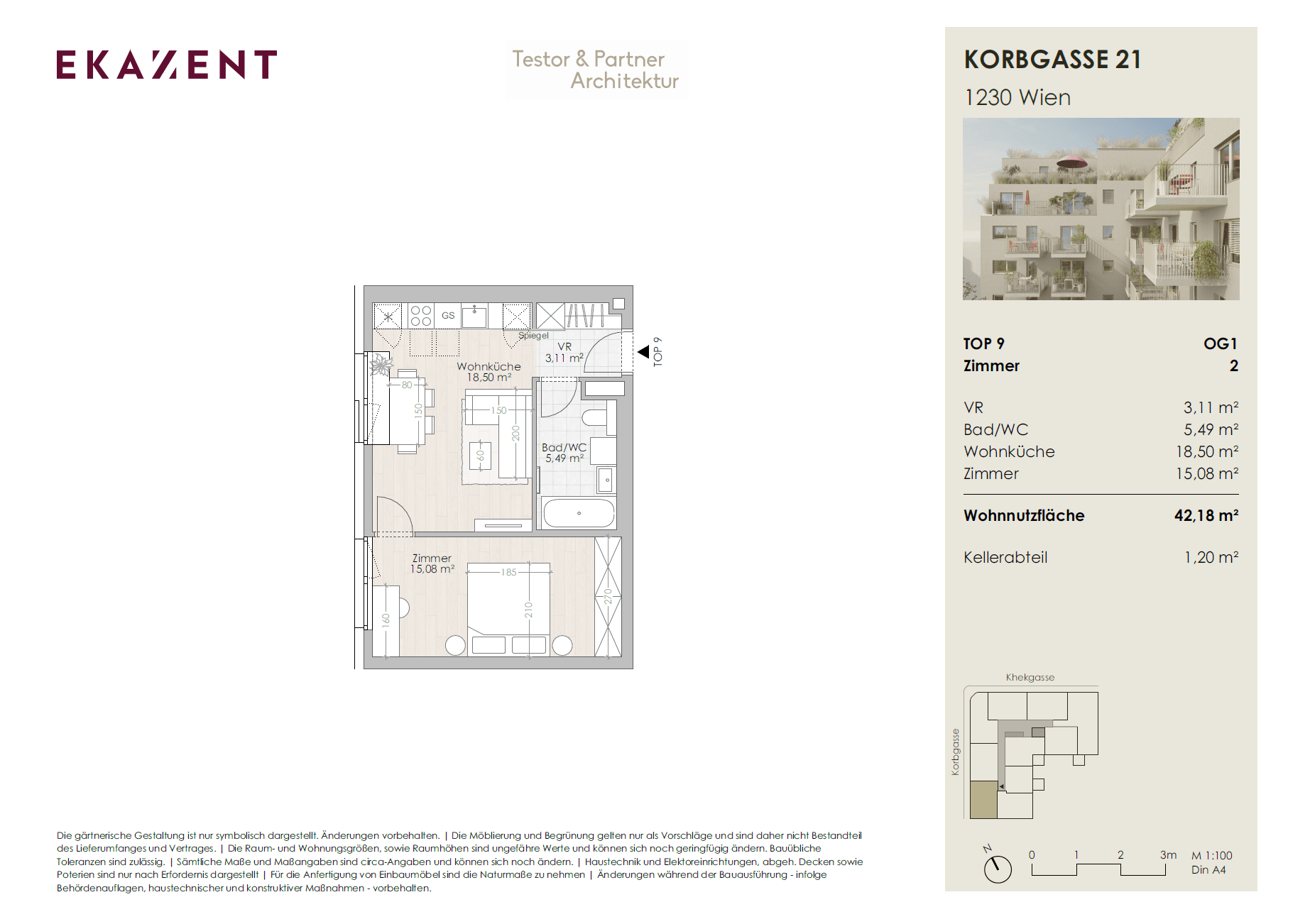 Grundriss Top 9 — UMS ECK 51 — 2 Zimmer — 42,2 m²