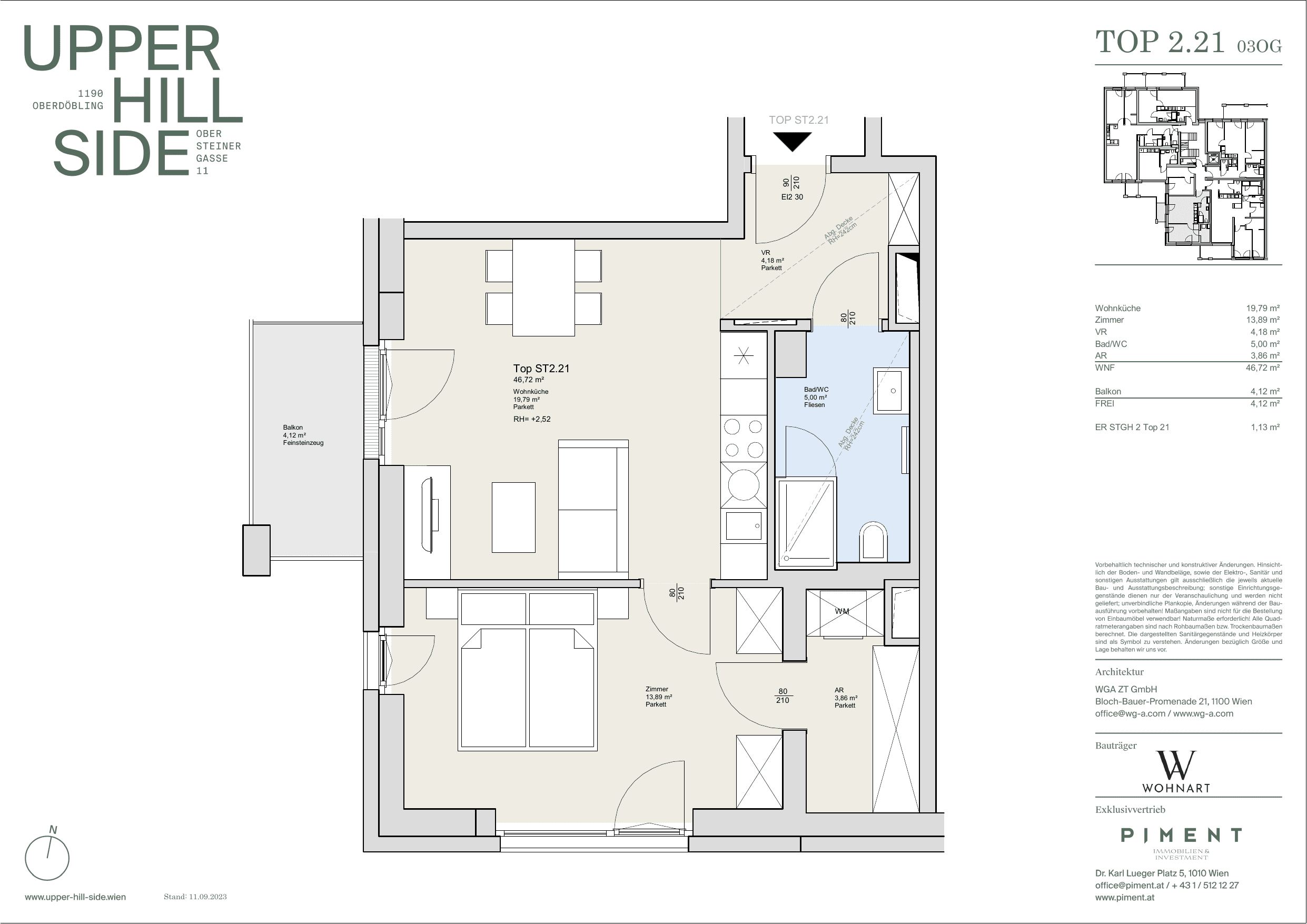 Grundriss Top 2.21 — Upper Hill Side — 2 Zimmer — 46,7 m² — 3. OG
