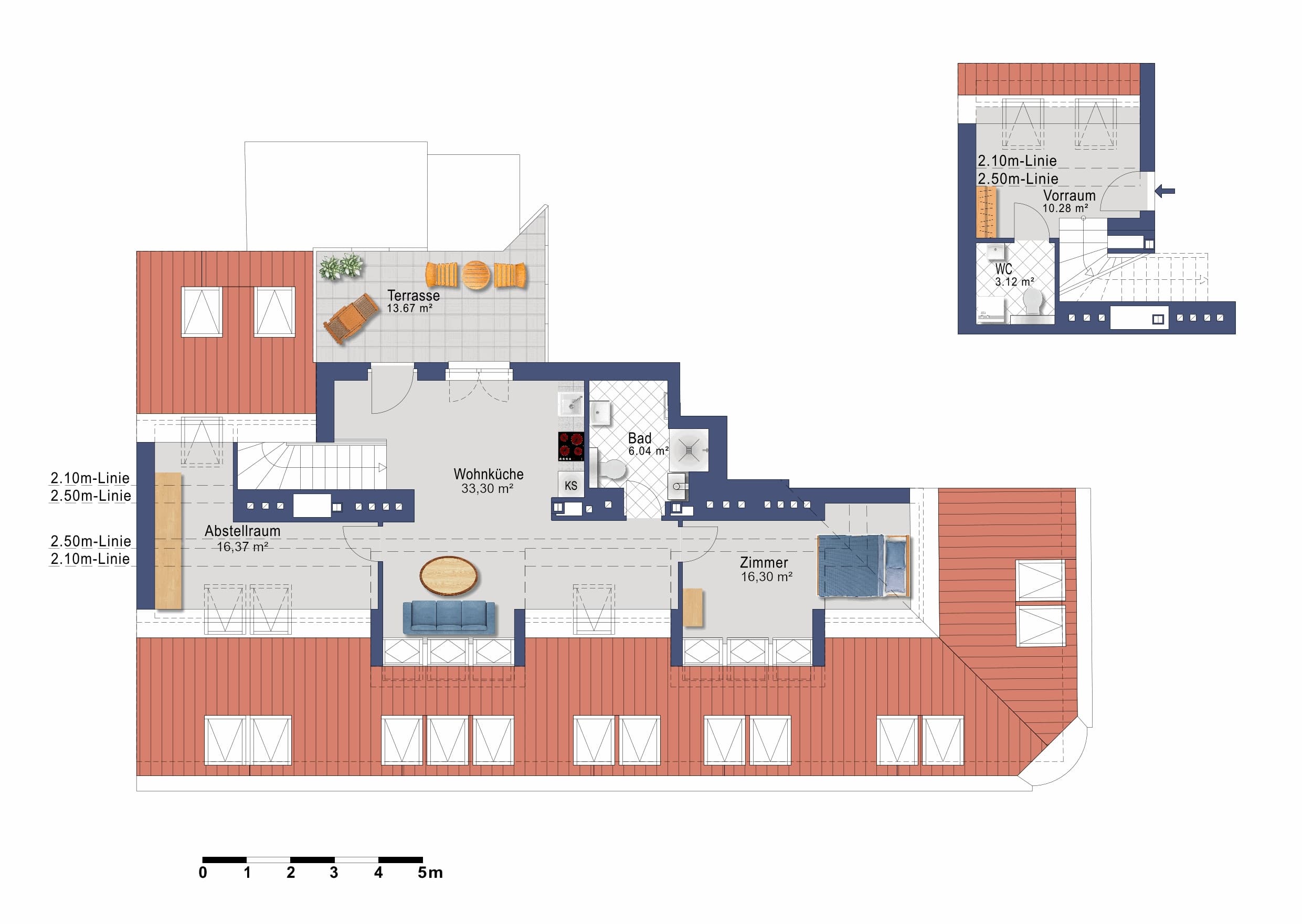 Grundriss Top 36 — VDG18 — 3 Zimmer — 85,4 m² — DG