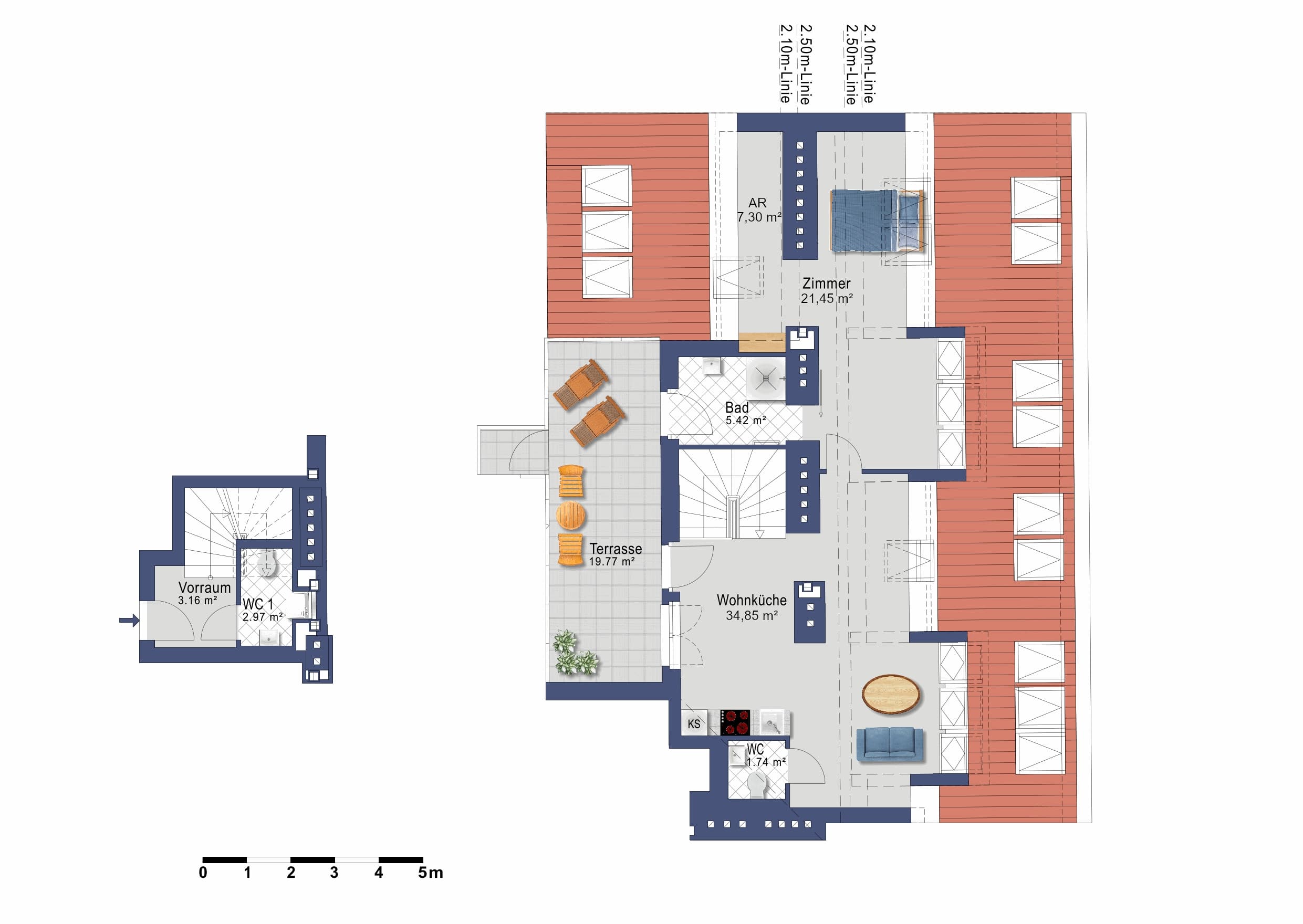 Grundriss Top 40 — VDG18 — 2.5 Zimmer — 76,9 m² — DG