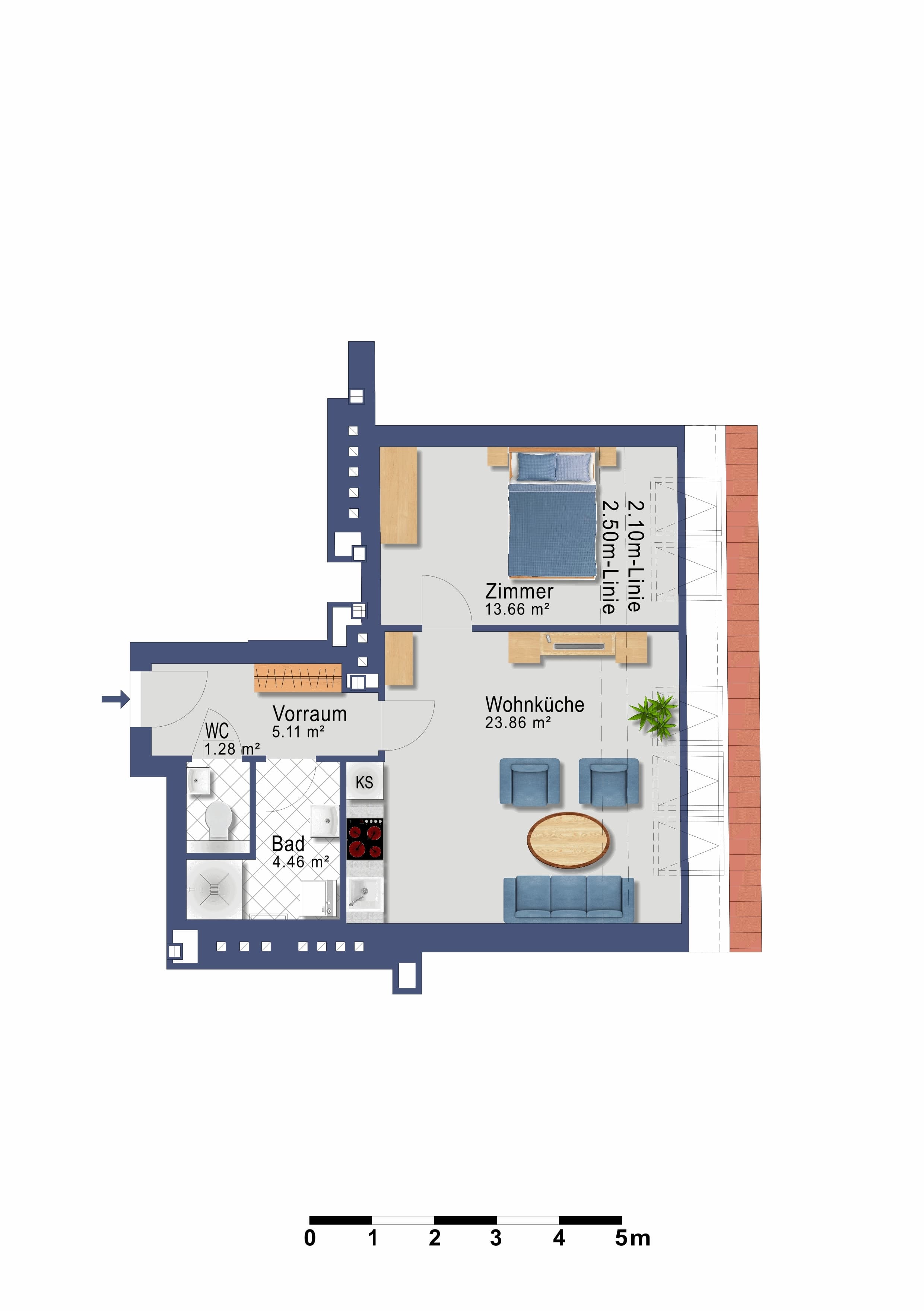 Grundriss Top 39 — VDG18 — 2 Zimmer — 48,4 m² — DG